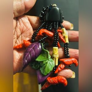 Vintage Black and Multicolor Beaded Brooch